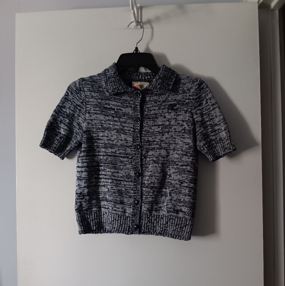 Vintage 1970s COURREGES Blue Cotton Marl Knit Sweater XS to S